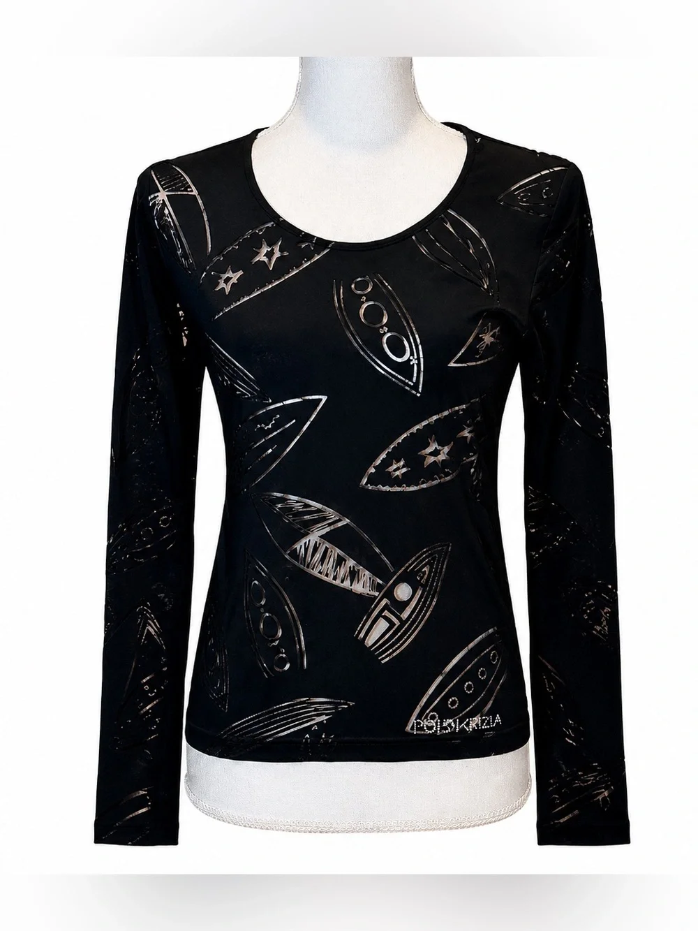 NWOT Vintage POI by Krizia Women’s Black Sheer Detail Long Sleeve Top. Size 6